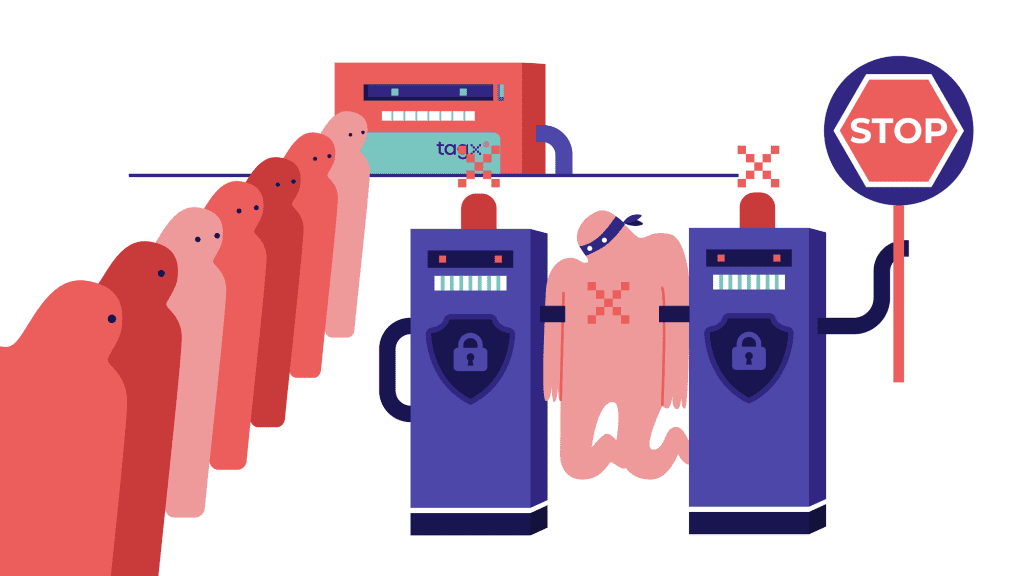 illustration of clients using TAGx as payment gateway and filtering out a fraudulant subject